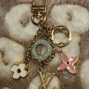 Gold, Blue and Pink Charm Keychain or Purse Fob